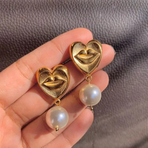 Heart Pearl Drop Earrings - Image 2