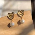 Heart Pearl Drop Earrings