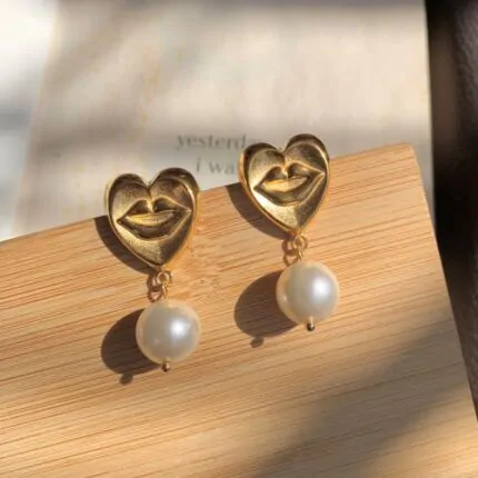 Heart Pearl Drop Earrings